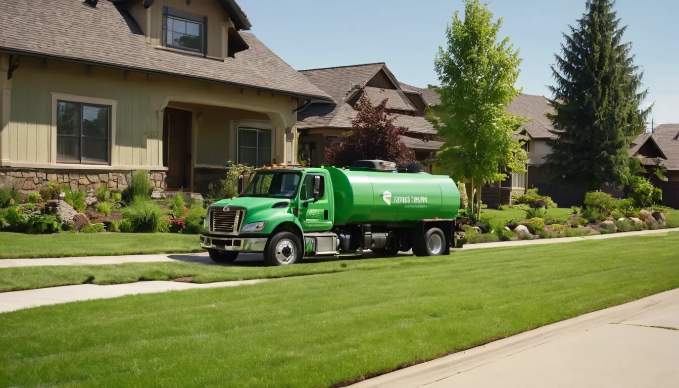 A septic service truck parked beside a tidy home in Novi