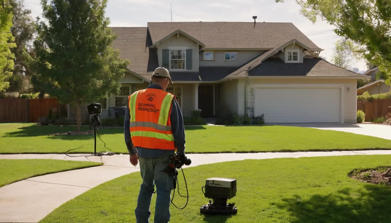 Local provider reviewing a sewer camera video with a homeowner in a yard in Novi